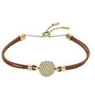 Fossil Sadie Clear Glass Crystal And Brown Leather Strap Bracelet