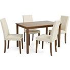 Very Home Primo 120 Cm Dining Table + 4 Faux Leather Chairs - Dark Wood/Cream
