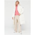 Superdry Hooded Longline Puffer Coat - Off White