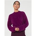 V By Very High Neck Fluffy Cropped Jumper - Purple