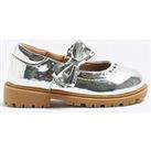 River Island Mini Girls Silver Bow Mary Jane Shoes - Silver