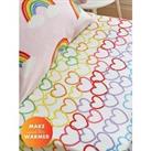 Catherine Lansfield Rainbow Hearts Soft Cosy Fleece Fitted Sheet - Pink