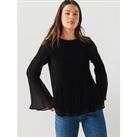 V By Very Pleated Georgette Blouse - Black