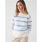 Everyday Crew Neck Stripe Knitted Jumper - Blue And Ivory