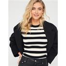 Everyday Crew Neck Stripe Knitted Top - Black And Ivory