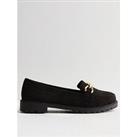 New Look Wide Fit Black Suedette Gold Chain Chunky Loafers