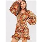 In The Style Paisley Print Ruched Bodysuit - Rust