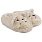 Totes Novelty Bear Faux Fur Slippers - Cream