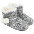 Totes Knitted Boot Slippers With Pom - Grey