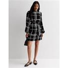 New Look Black Check High Neck Belted Mini Dress