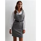 New Look Light Grey Check Belted Mini Pinafore Dress