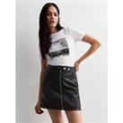 New Look Black Leather-Look Zip Front Mini Skirt