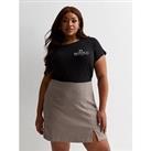 New Look Curves Brown Heritage Check Split Hem Mini Skirt