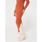 Calvin Klein Wool Blend Side Split Knitted Midi Skirt - Orange