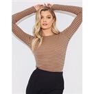 In The Style Striped Ribbed Long Sleeve Top - Mocha