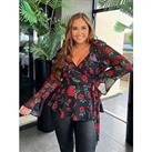 In The Style X Jac Jossa Floral Print Wrap Front Blouse - Black