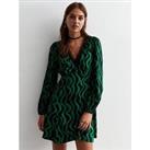 New Look Green Wave Print Lace Trim Mini Dress