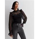 New Look Black Chiffon 2 In 1 Frill High Neck Blouse
