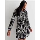 New Look Black Abstract Stripe Belted Mini Shirt Dress