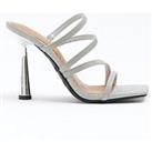 River Island Heeled Strappy Mule Sandal - Silver