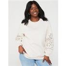 V By Very Curve Contrast Broderie Sleeve Sweat Shirt