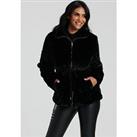 South Beach Faux Fur Jacket With Waist Ties In Black