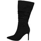 Finding Friday Black All Over Embellished Calf Length Heeled Boot