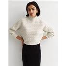 New Look Pale Grey Cable Knit Crop Jumper