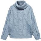 Mango Girls Cable Roll Neck Knitted Jumper - Blue