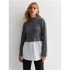 New Look Grey Cable Knit High Neck 2-In-1 Jumper