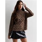 New Look Brown Animal Print Knit High Neck Jumper