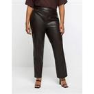 River Island Plus Pu Straight Leg Fitted Trouser - Brown