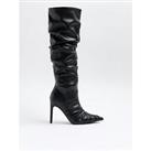 River Island Ruched Point Toe High Leg Boot - Black