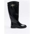 River Island Knee High Branded Boot - Black