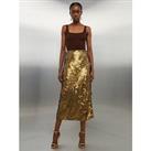 Karen Millen Metallic Matte Sequin Midi Skirt - Gold