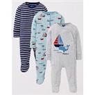 Mini V By Very Baby Boys 3 Pack Nautical Sleepsuit - Multi