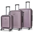 Rock Luggage Austin 8 Wheel Hardshell Pp 3Pc Suitcase With Tsa Lock -Purple