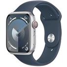 Apple Watch Series 9 (Gps + Cellular), 45Mm Silver Aluminium Case With Storm Blue Sport Band - S/M