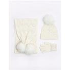River Island Girls Pearl Knitted Hat Set - Cream