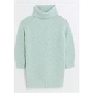 River Island Girls Embellished Cable Knit Dress - Green