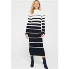 Everyday High Neck Stripe Knitted Midi Dress - Black And Ivory