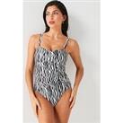 V By Very Shape Enhancing Detachable Ruched Detail Swimsuit - Black/White