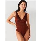 V By Very Shape Enhancing Seam Detail Swimsuit - Rust