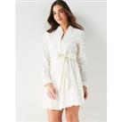 V By Very Broderie Shirt Mini Dress - White