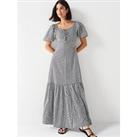 V By Very Cotton Geo Puff Sleeve Tired Midaxi Dress