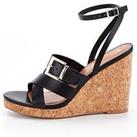V By Very Buckle Strappy Wedge Sandal - Black