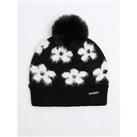 River Island Mini Mini Girl Floral Knitted Beanie Hat - Black