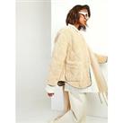 Boohoo Onion Quilted Faux Fur Teddy Jacket - Beige