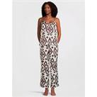 V By Very Cami And Wide Leg Ikat Print With Contrast Piping Pj Set - Brown
