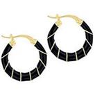 The Love Silver Collection Sterling Silver Yellow Gold Plated 20Mm Black Enamel Small Twister Hoop C